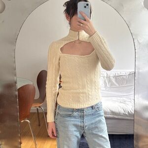Cream Ganni Cutout Cable Knit Sweater